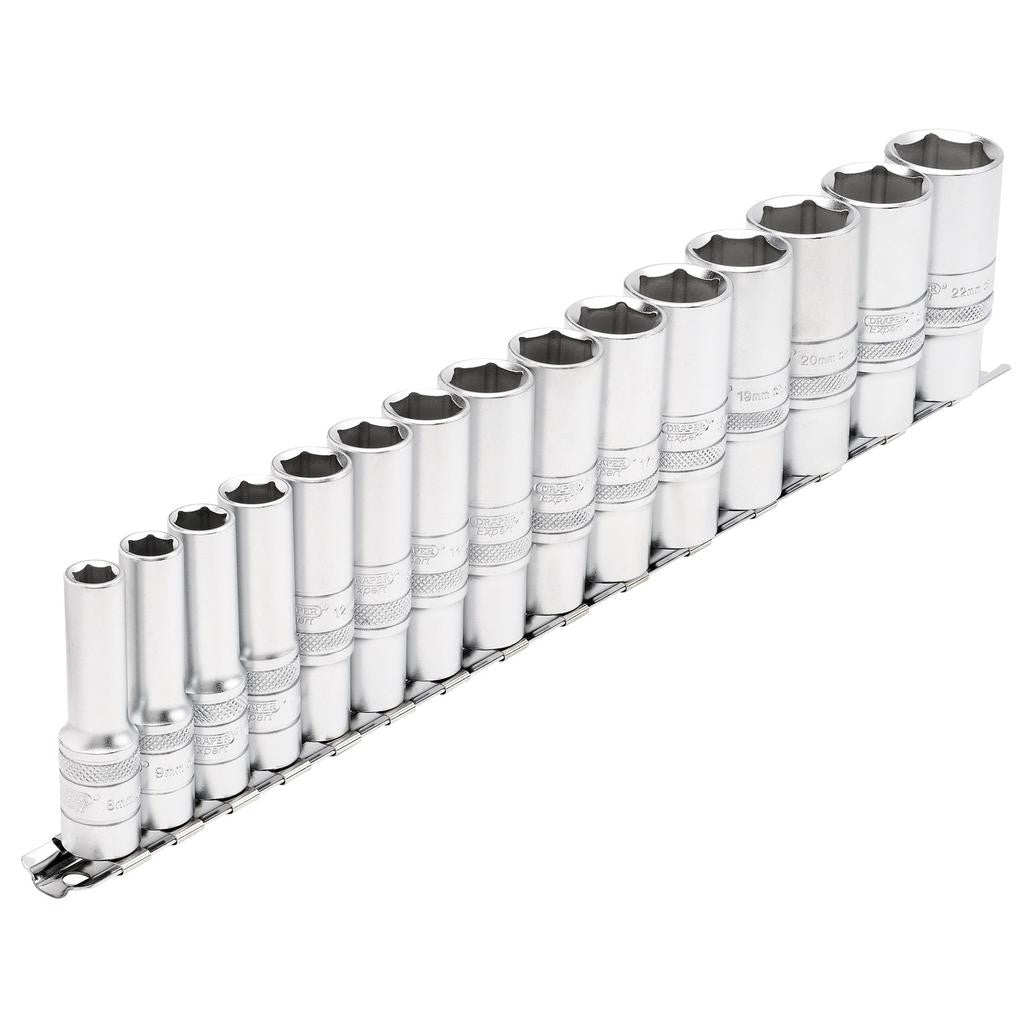 Draper Expert Metric Deep Socket Set on a Metal Rail, 3/8" Sq. Dr. (15 Piece)  16494