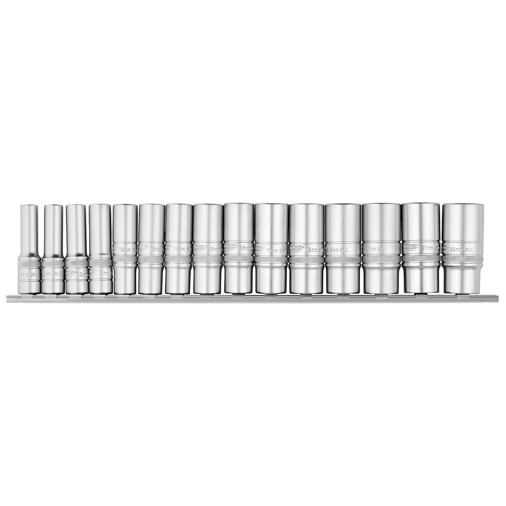 Draper Expert Metric Deep Socket Set on a Metal Rail, 3/8" Sq. Dr. (15 Piece)  16494
