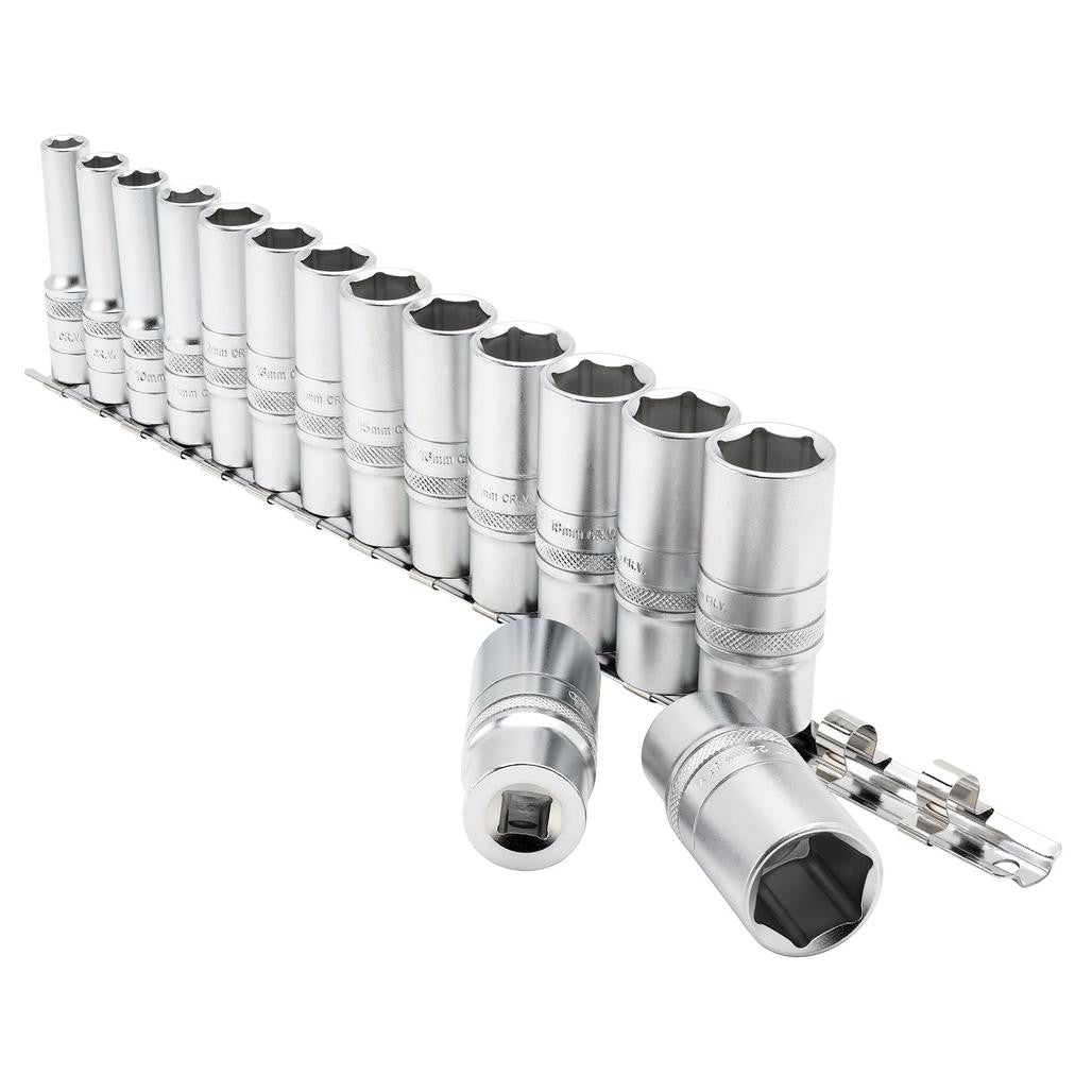 Draper Expert Metric Deep Socket Set on a Metal Rail, 3/8" Sq. Dr. (15 Piece)  16494
