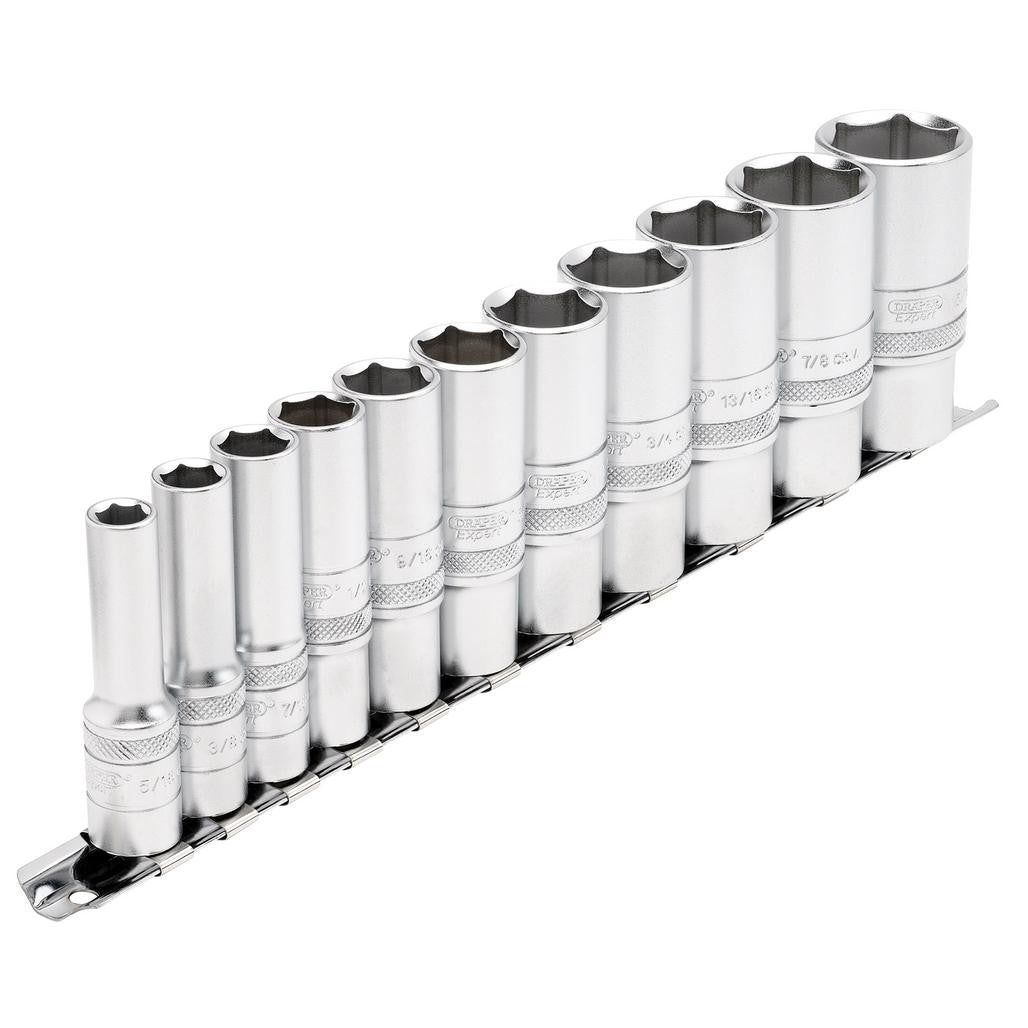 Draper Expert Imperial Deep Socket Set on a Metal Rail, 3/8" Sq. Dr. (11 Piece)  16495