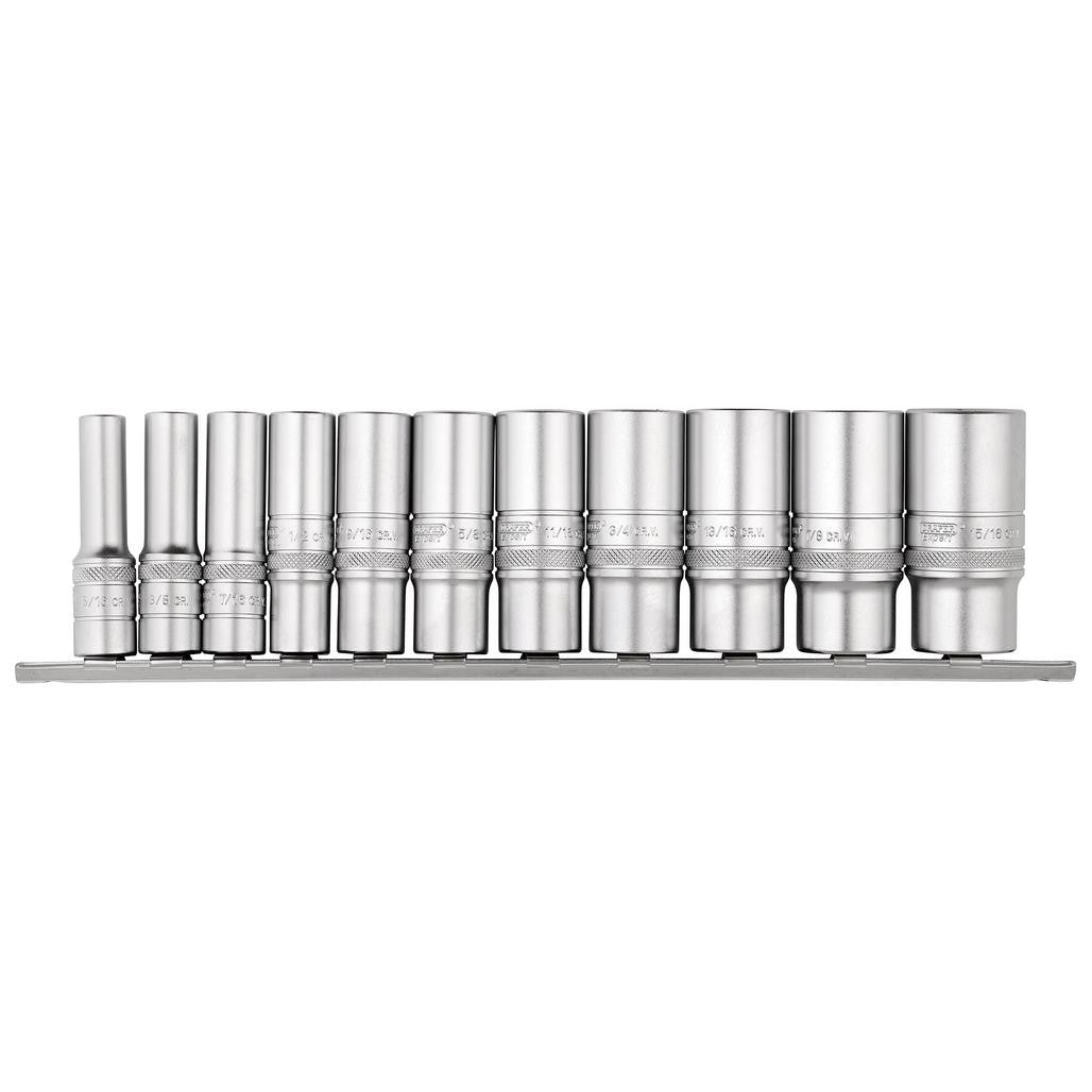 Draper Expert Imperial Deep Socket Set on a Metal Rail, 3/8" Sq. Dr. (11 Piece)  16495