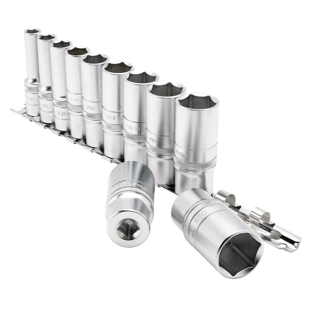 Draper Expert Imperial Deep Socket Set on a Metal Rail, 3/8" Sq. Dr. (11 Piece)  16495