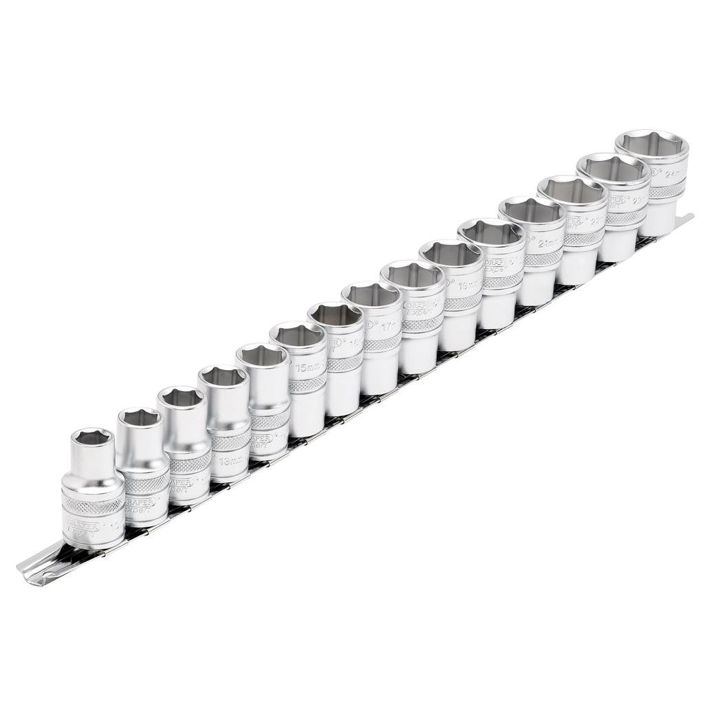 Draper Expert HI-TORQ® Metric Socket Set on a Metal Rail, 1/2" Sq. Dr. (15 Piece)  16496