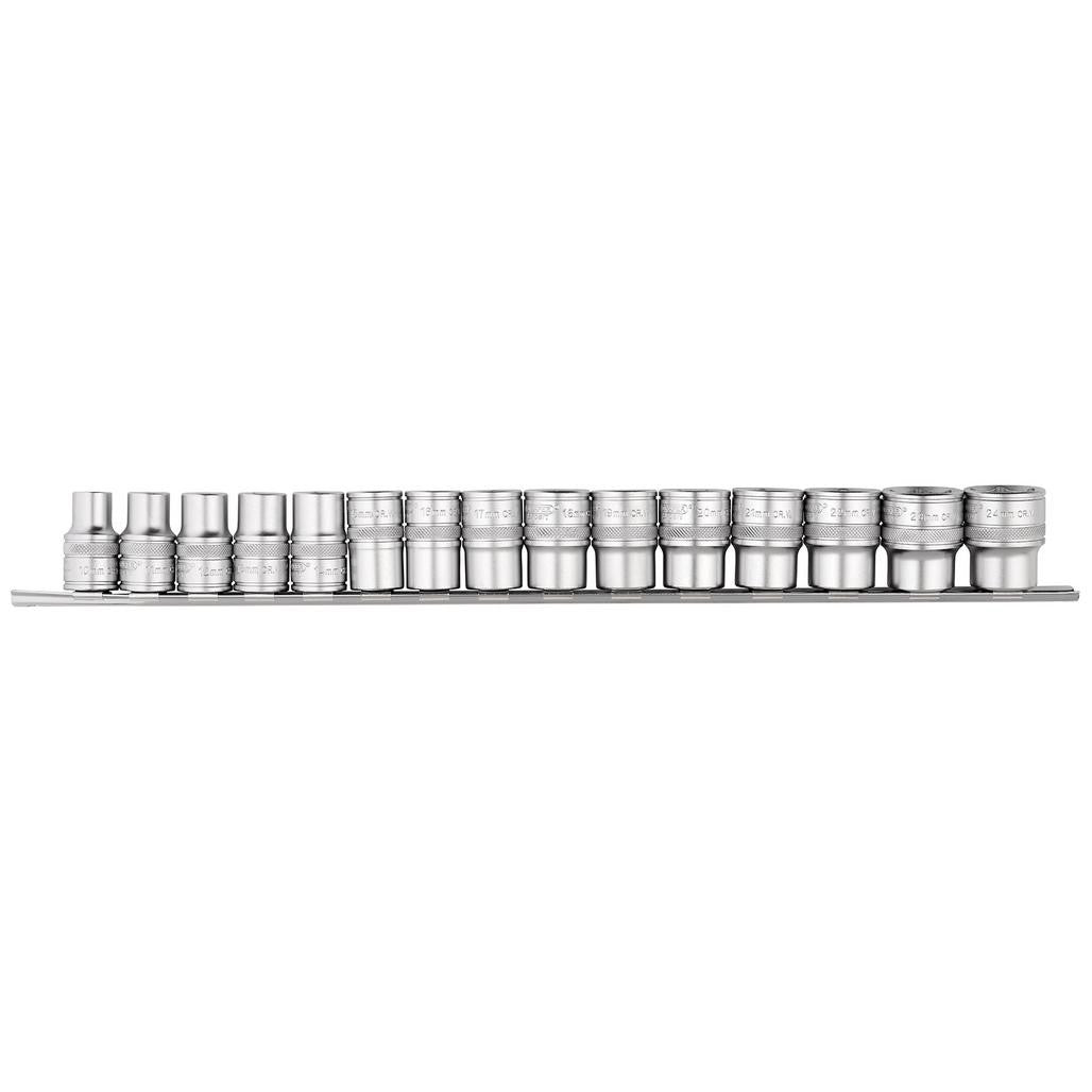 Draper Expert HI-TORQ® Metric Socket Set on a Metal Rail, 1/2" Sq. Dr. (15 Piece)  16496