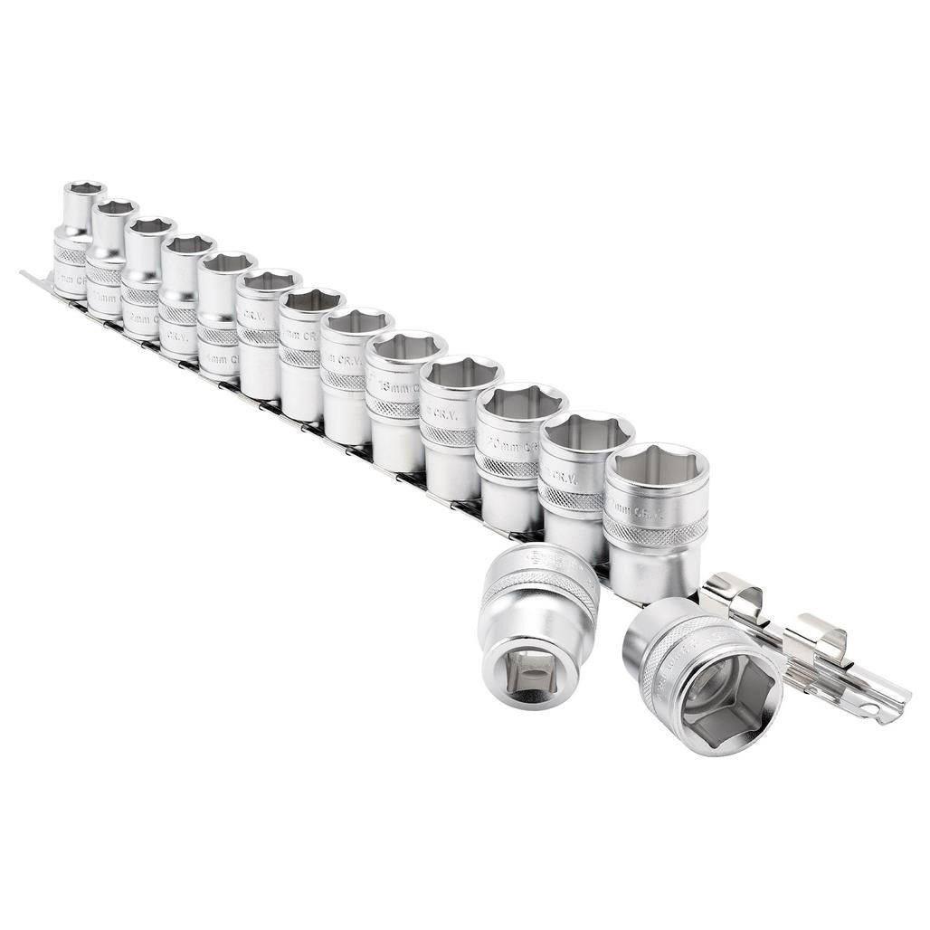 Draper Expert HI-TORQ® Metric Socket Set on a Metal Rail, 1/2" Sq. Dr. (15 Piece)  16496