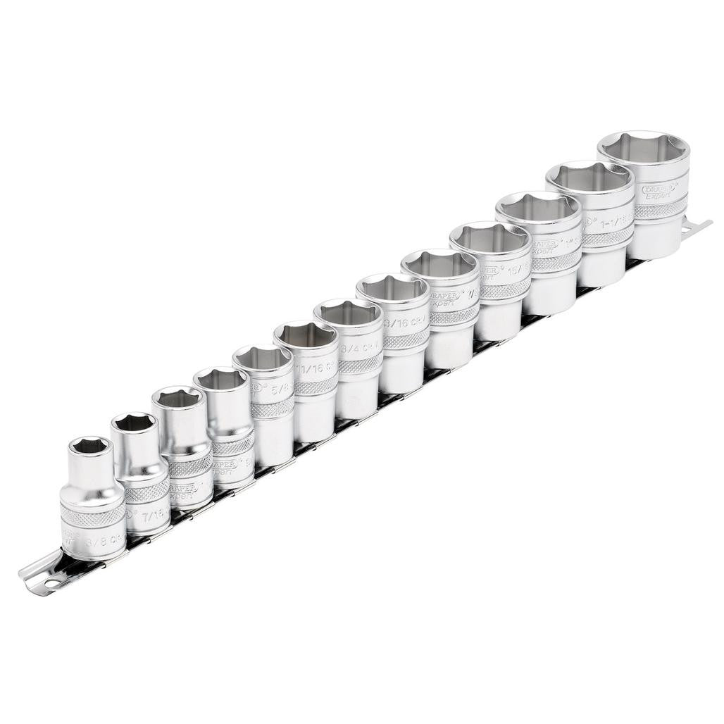 Draper Expert Imperial Socket on a Metal Rail, 1/2" Sq. Dr. (13 Piece)  16498