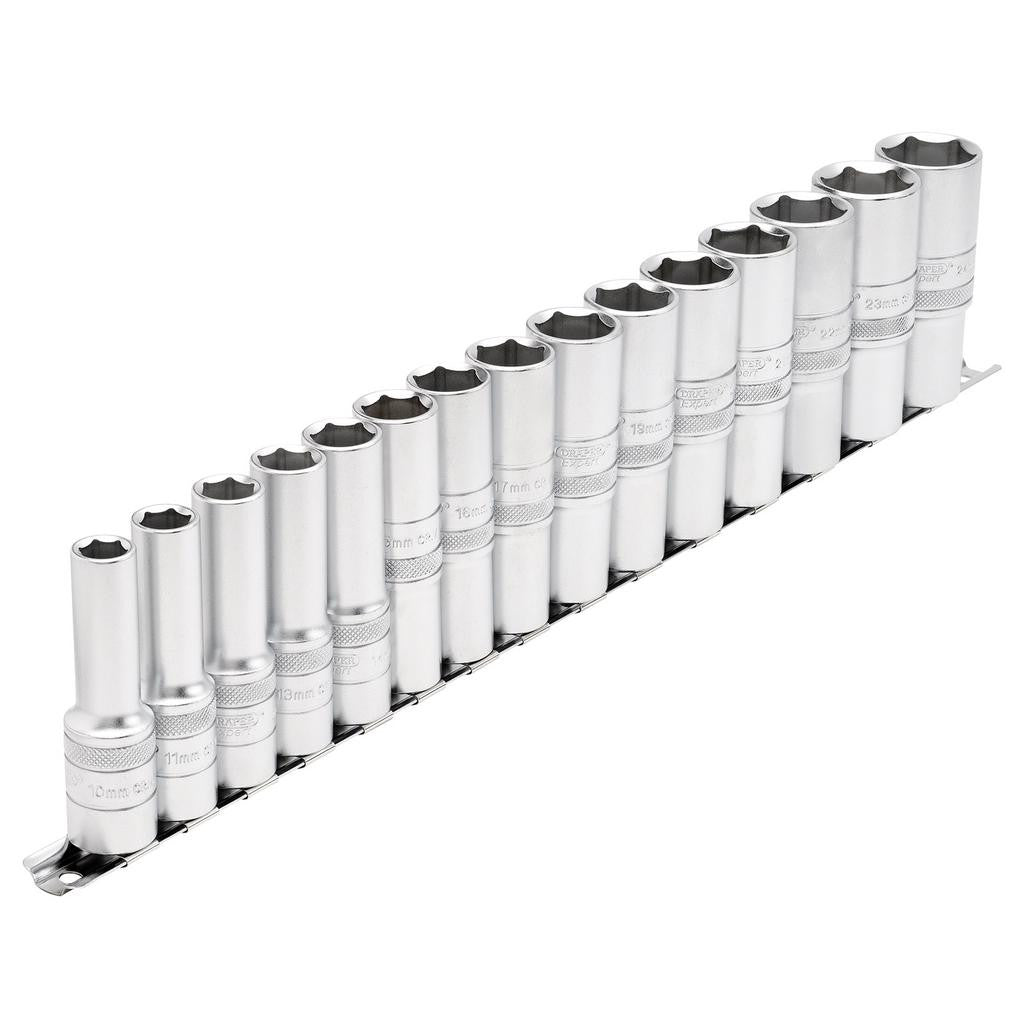 Draper Expert Metric Deep Socket on a Metal Rail, 1/2" Sq. Dr. (15 Piece)  16499