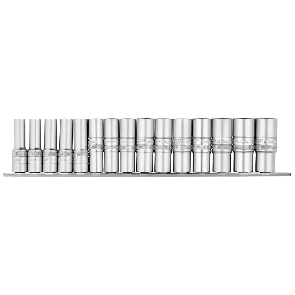 Draper Expert Metric Deep Socket on a Metal Rail, 1/2" Sq. Dr. (15 Piece)  16499