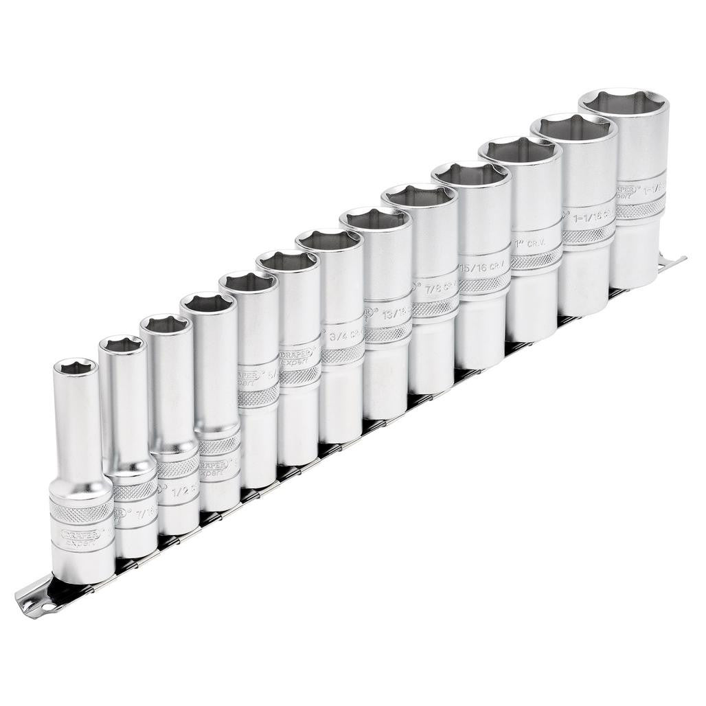 Draper Expert Imperial Deep Socket on a Metal Rail, 1/2" Sq. Dr. (13 Piece)  16500
