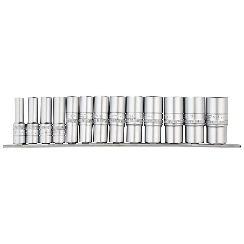 Draper Expert Imperial Deep Socket on a Metal Rail, 1/2" Sq. Dr. (13 Piece)  16500