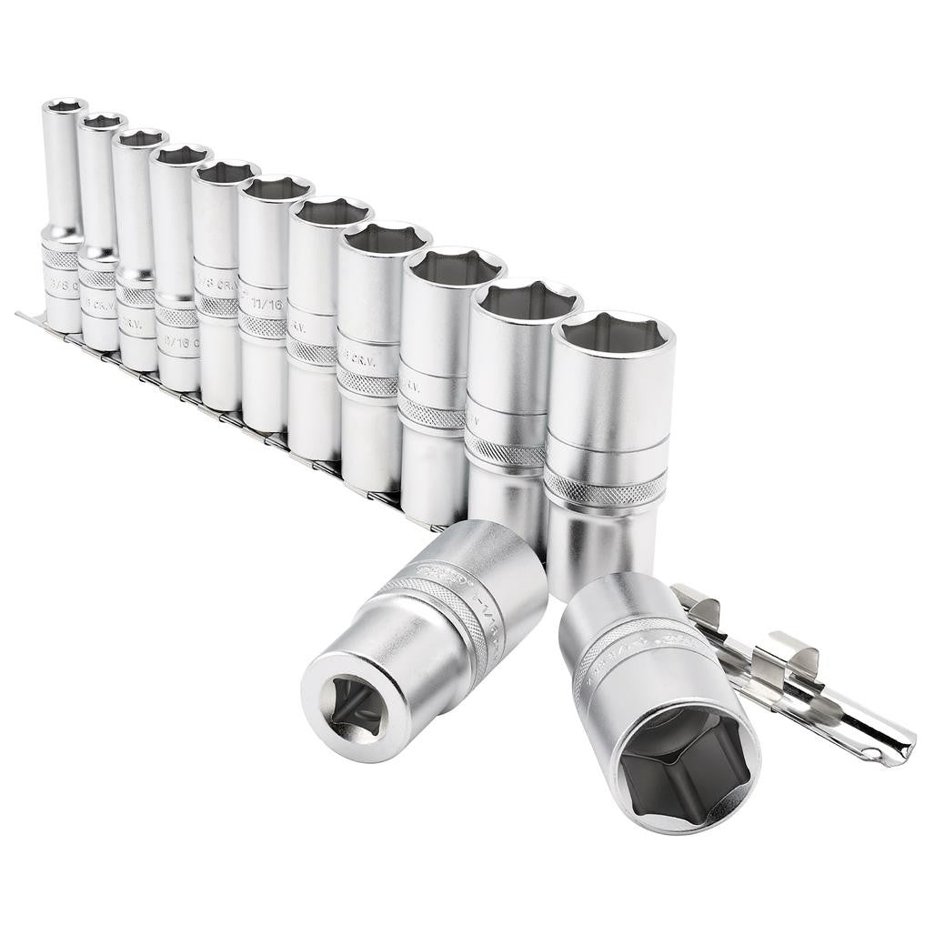 Draper Expert Imperial Deep Socket on a Metal Rail, 1/2" Sq. Dr. (13 Piece)  16500
