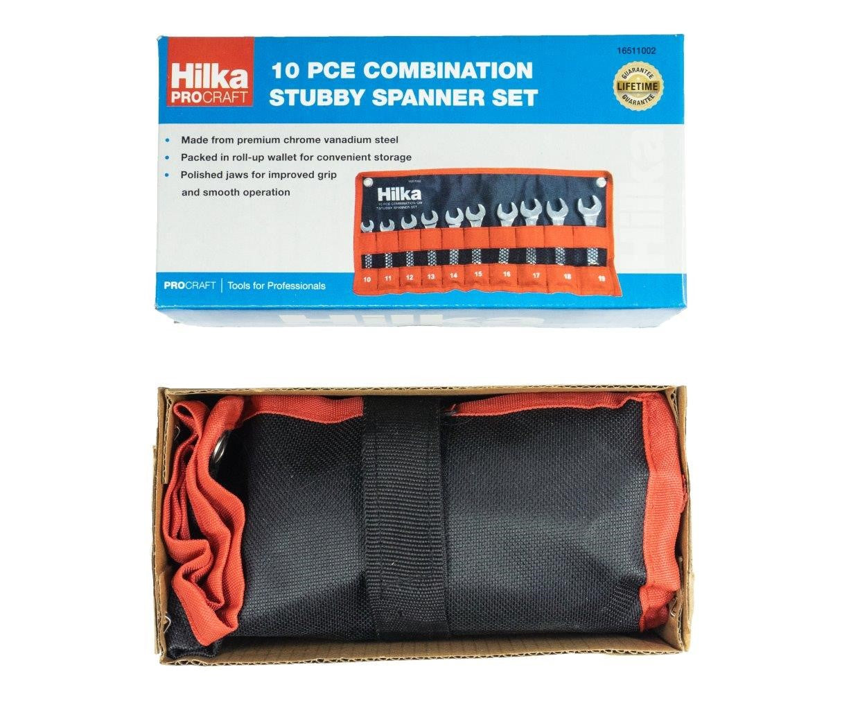 Hilka 10 pce Combi Stubby Spanner Set in Pouch Metric 16511002