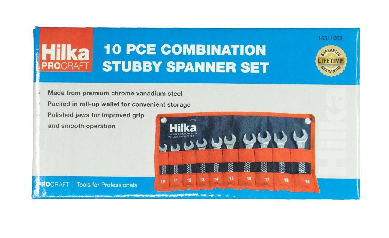 Hilka 10 pce Combi Stubby Spanner Set in Pouch Metric 16511002