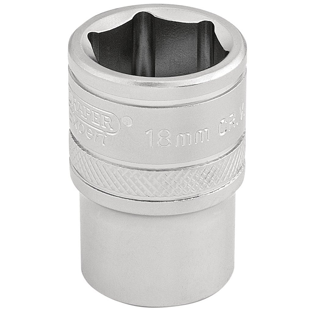 Draper Expert 6 Point Metric Socket, 1/2" Sq. Dr., 18mm  16608