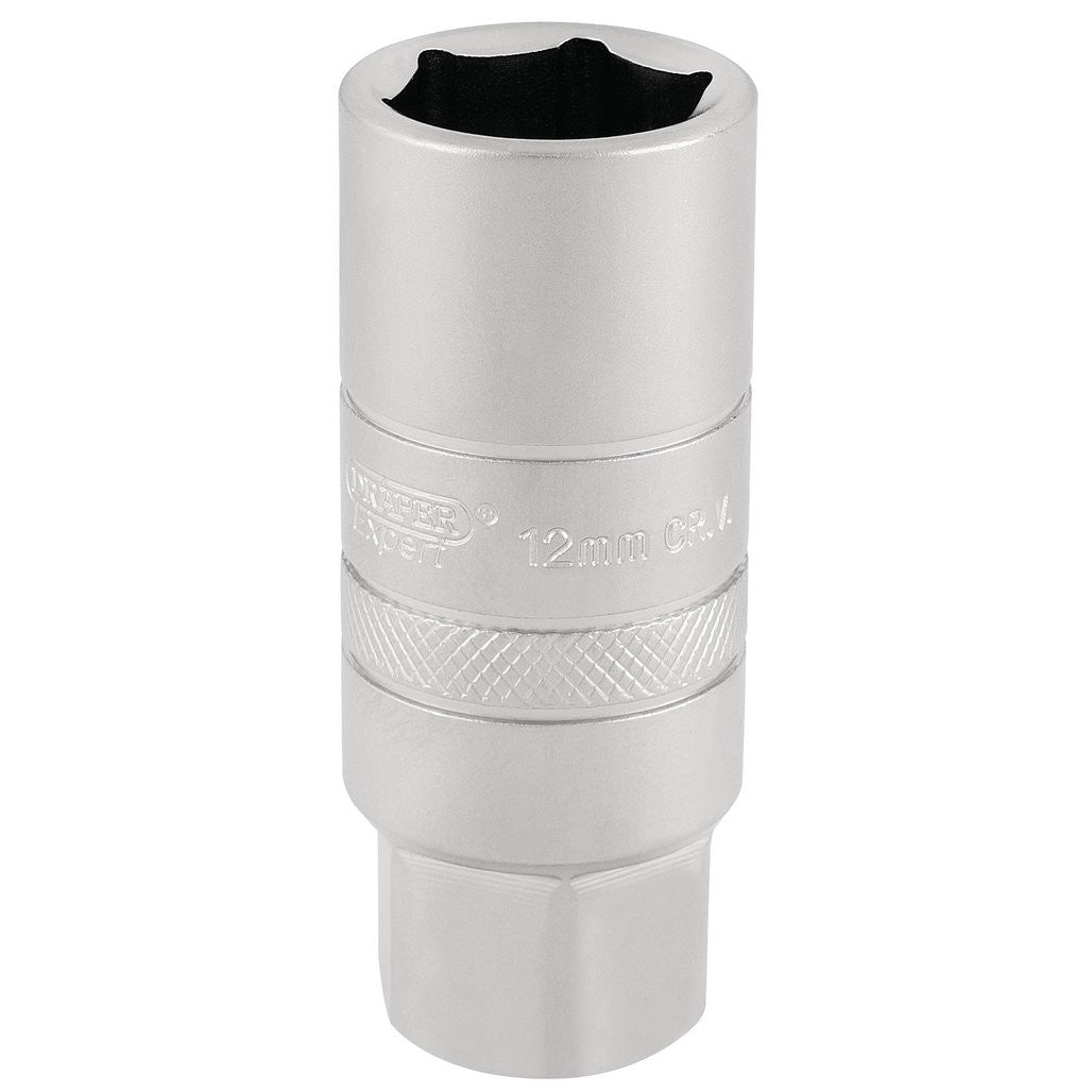 Draper Expert 12mm Thread 6 Point Satin Chrome Spark Plug Socket, 3/8" Sq. Dr., 18mm 16776