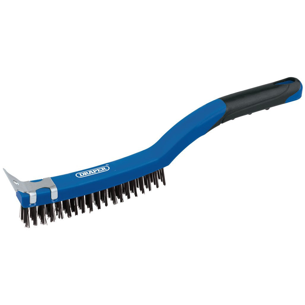Draper 3 Row Carbon Steel Wire Scratch Brush with Scraper, 350mm  17179