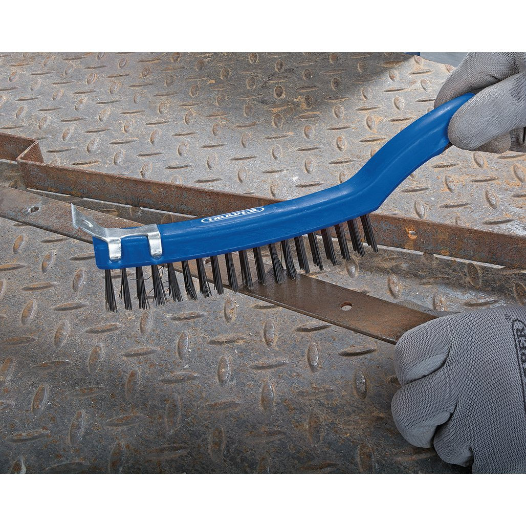 Draper 3 Row Carbon Steel Wire Scratch Brush with Scraper, 350mm  17179