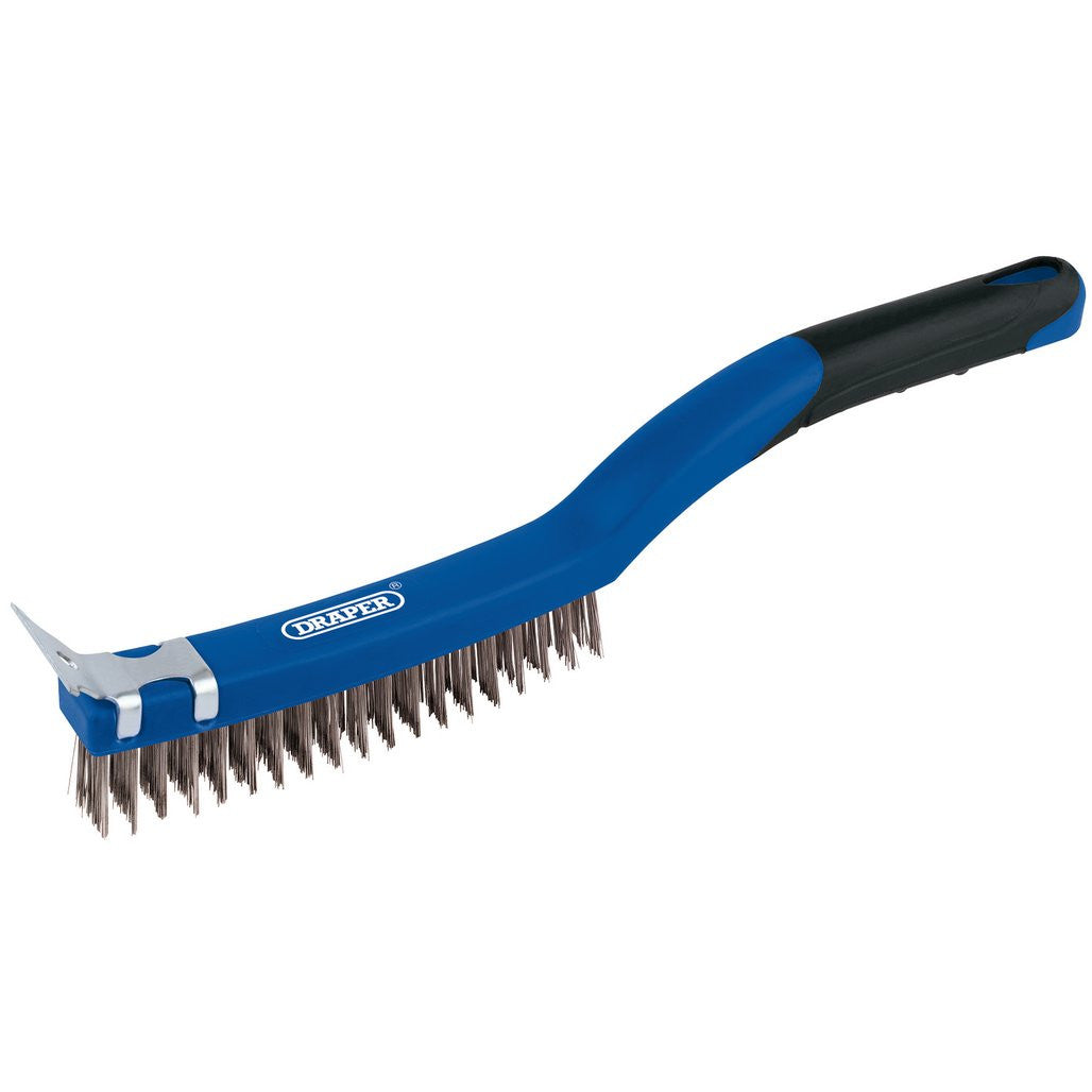 Draper 3 Row Stainless Steel Wire Scratch Brush with Scraper, 350mm  17180