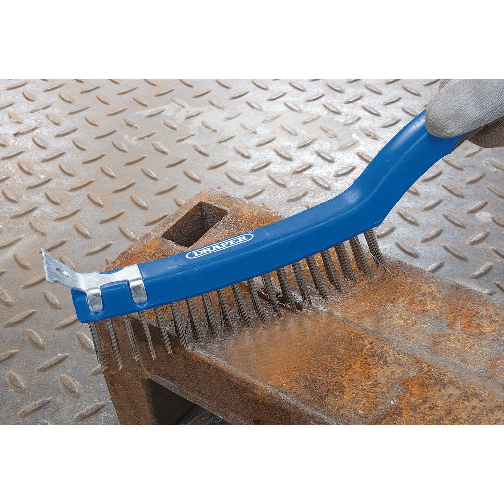 Draper 3 Row Stainless Steel Wire Scratch Brush with Scraper, 350mm  17180