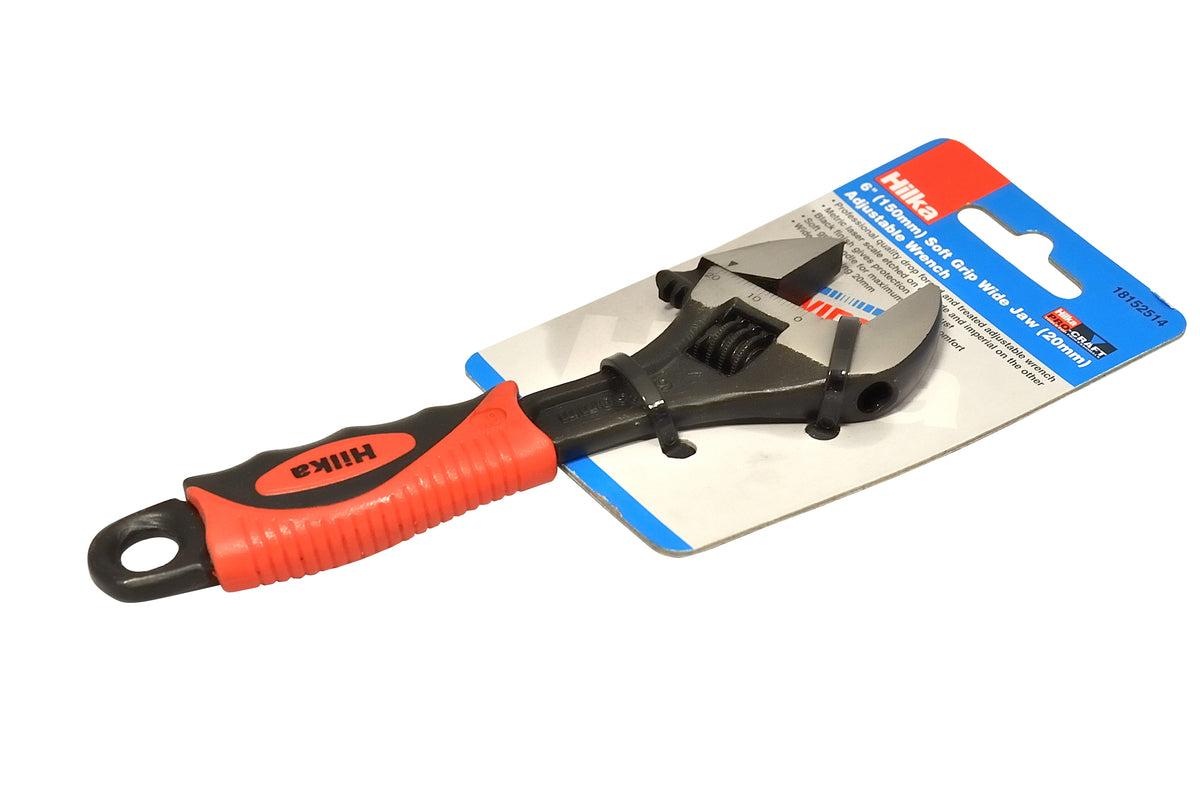 Hilka 6" (150mm) Soft Grip Wide Jaw (20mm) Adjustable Wrench 18152514