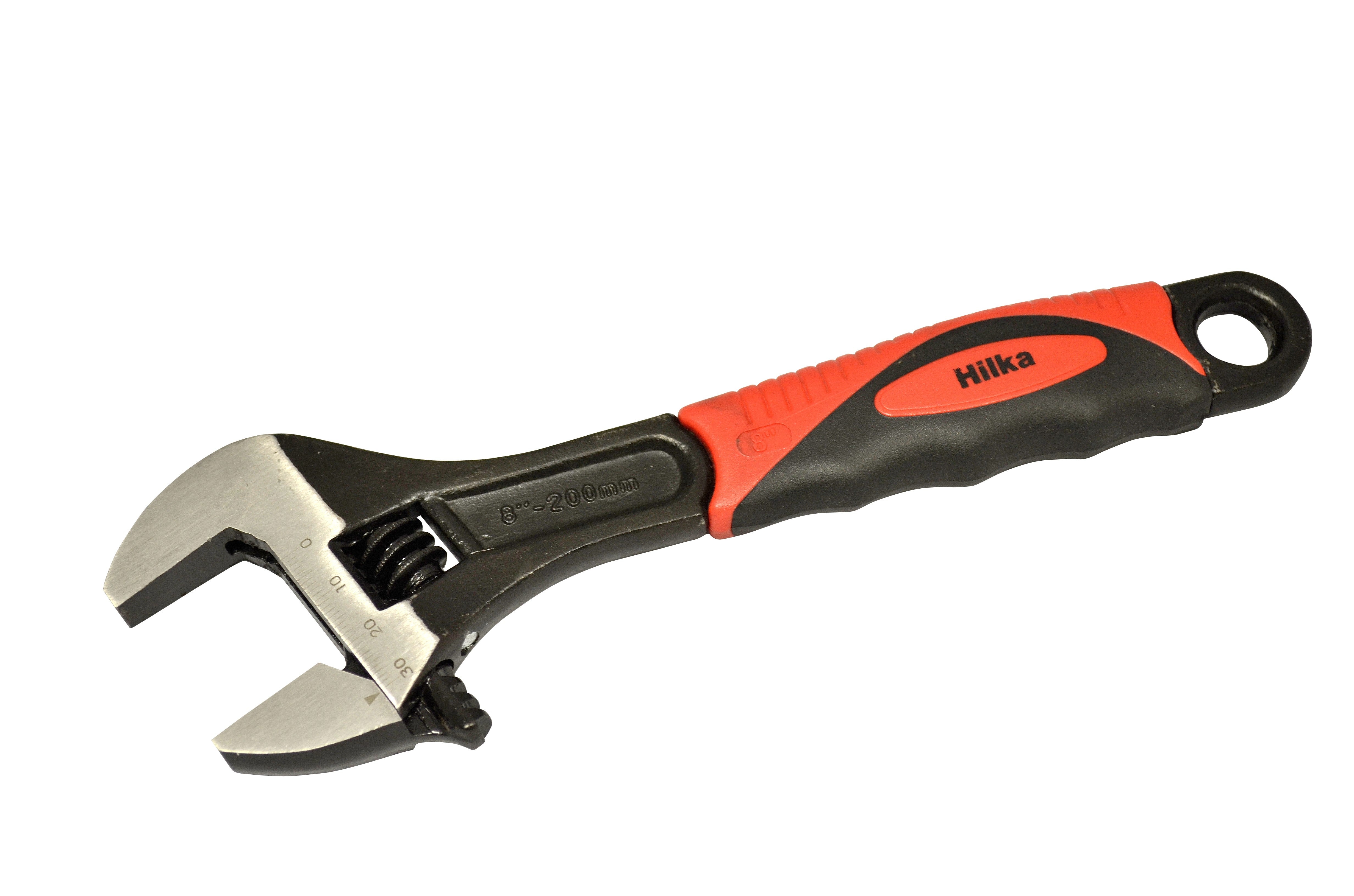 Hilka 8" (200mm) Soft Grip Wide Jaw (30mm) Adjustable Wrench 18152516