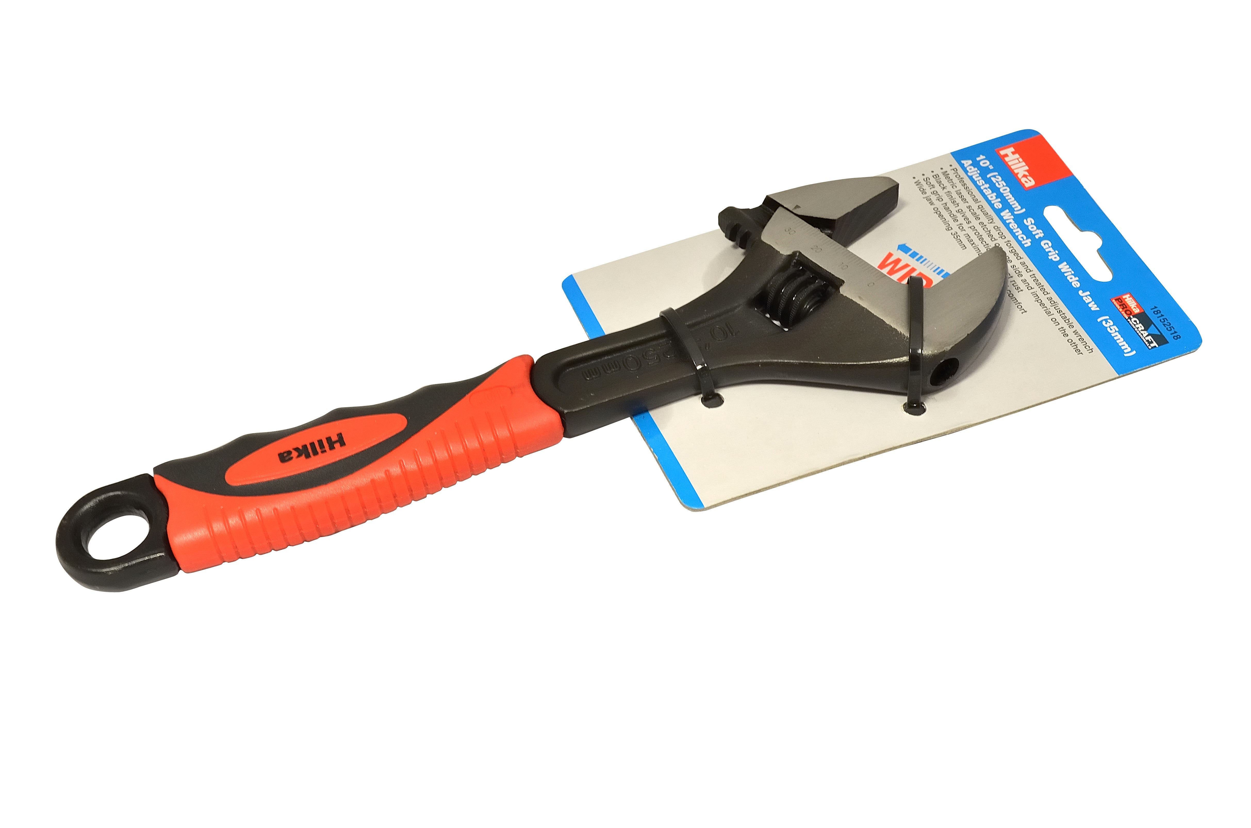Hilka 10" (250mm) Soft Grip Wide Jaw (35mm) Adjustable Wrench 18152518