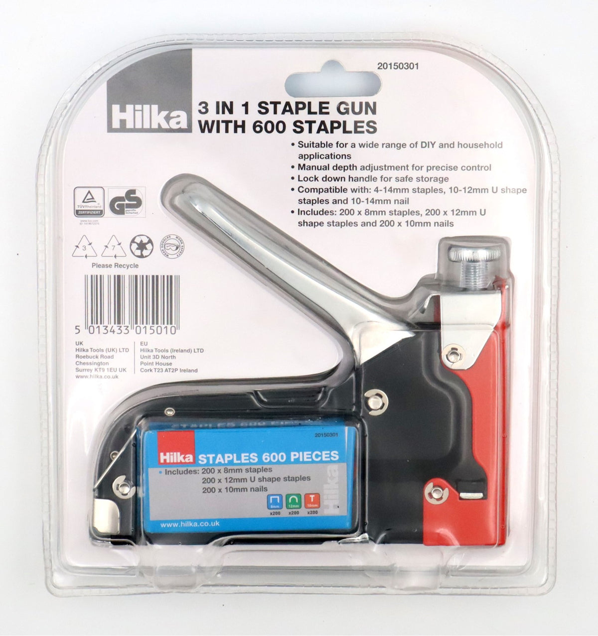 Hilka 3 in 1 Staple Gun with 600 Staples 20150301