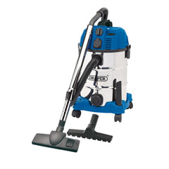 Draper 230V Wet and Dry Vacuum Cleaner with Stainless Steel Tank and Integrated Power Out-Take Socket, 30L, 1300W  20529