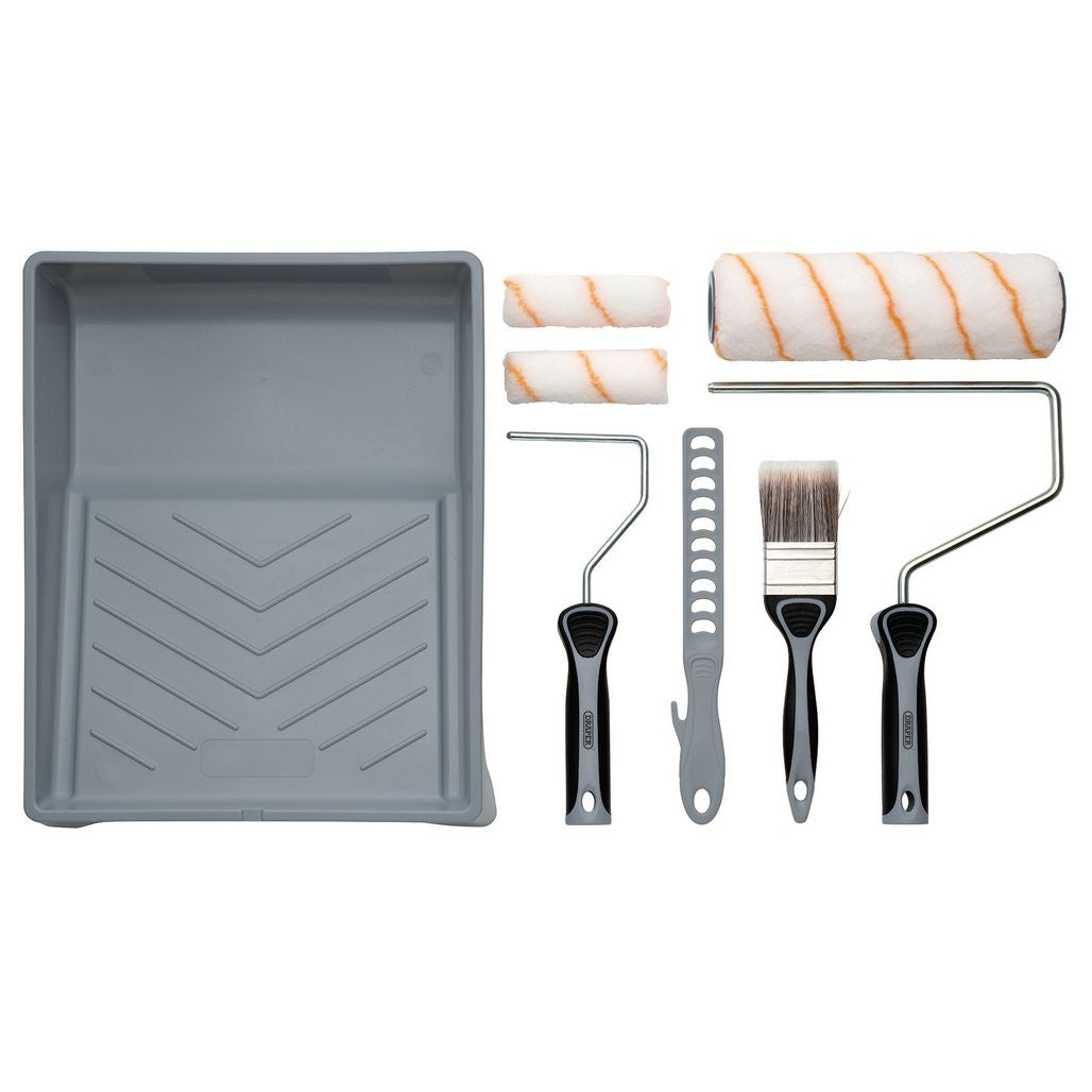 Draper Medium Pile Polyester Paint Roller and Brush Set with Soft Grip (8 Piece)  20787