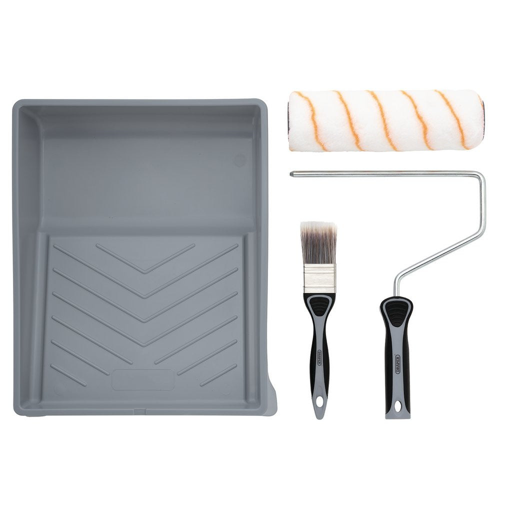 Draper Medium Pile Polyester Paint Roller and Brush Set with Soft Grip (4 Piece)  20947