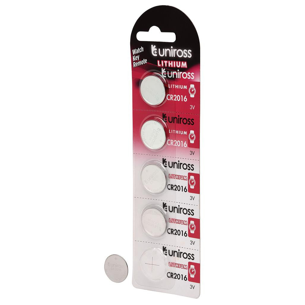 Draper Uniross Lithium Coin Cell CR2016 Batteries (Pack of 5)