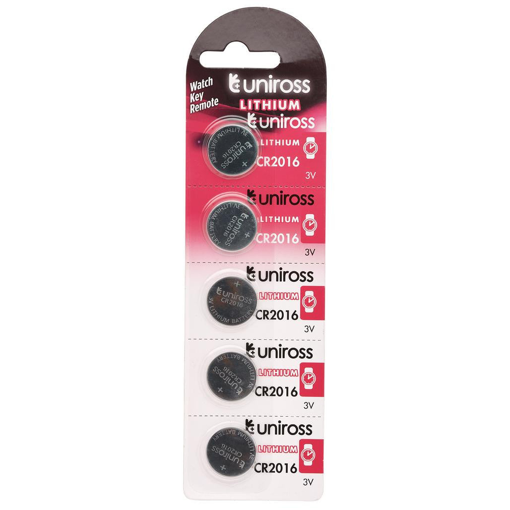 Draper Uniross Lithium Coin Cell CR2016 Batteries (Pack of 5)