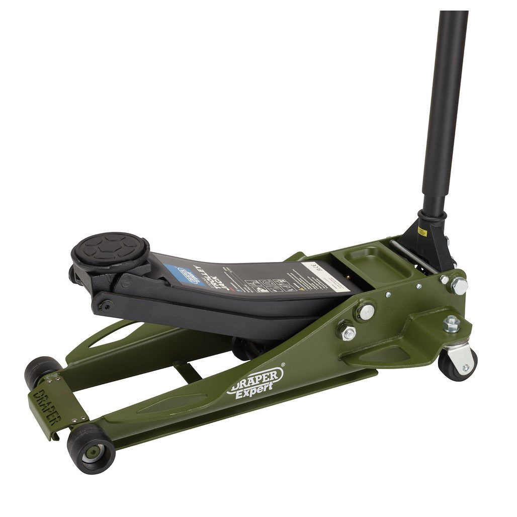 Draper Expert Professional Low Profile Fast Lift Garage Trolley Jack, 3 Tonne, Green 23817