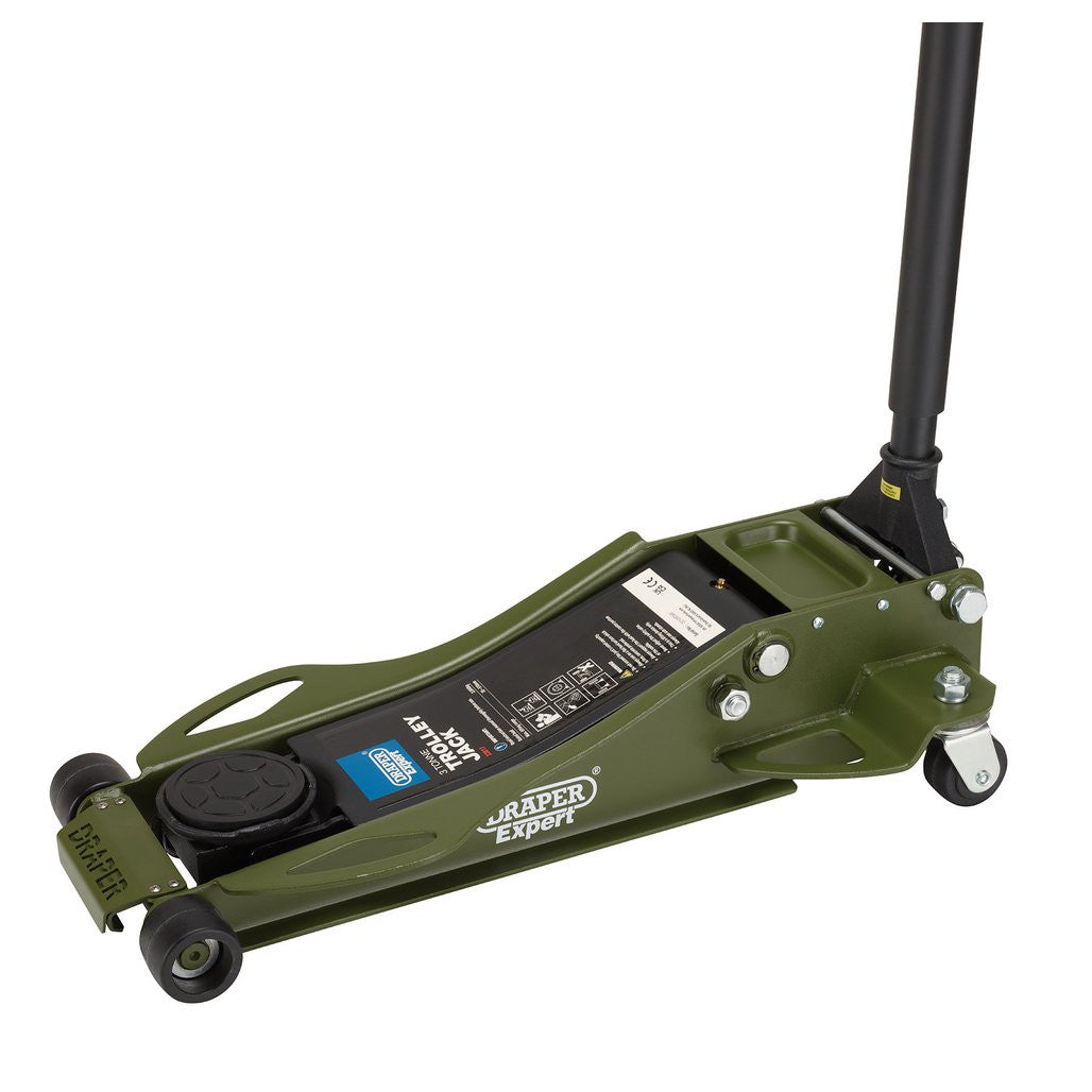 Draper Expert Professional Low Profile Fast Lift Garage Trolley Jack, 3 Tonne, Green 23817