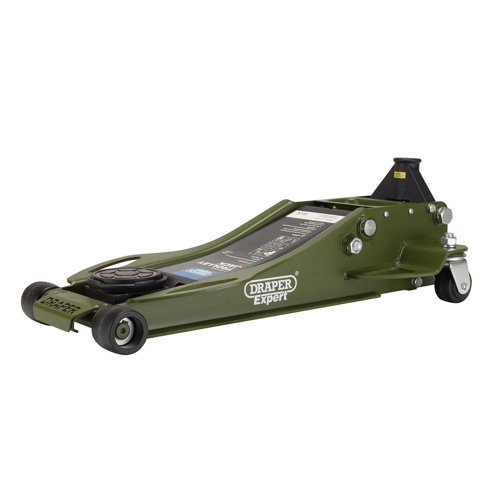 Draper Expert Professional Low Profile Fast Lift Garage Trolley Jack, 3 Tonne, Green 23817