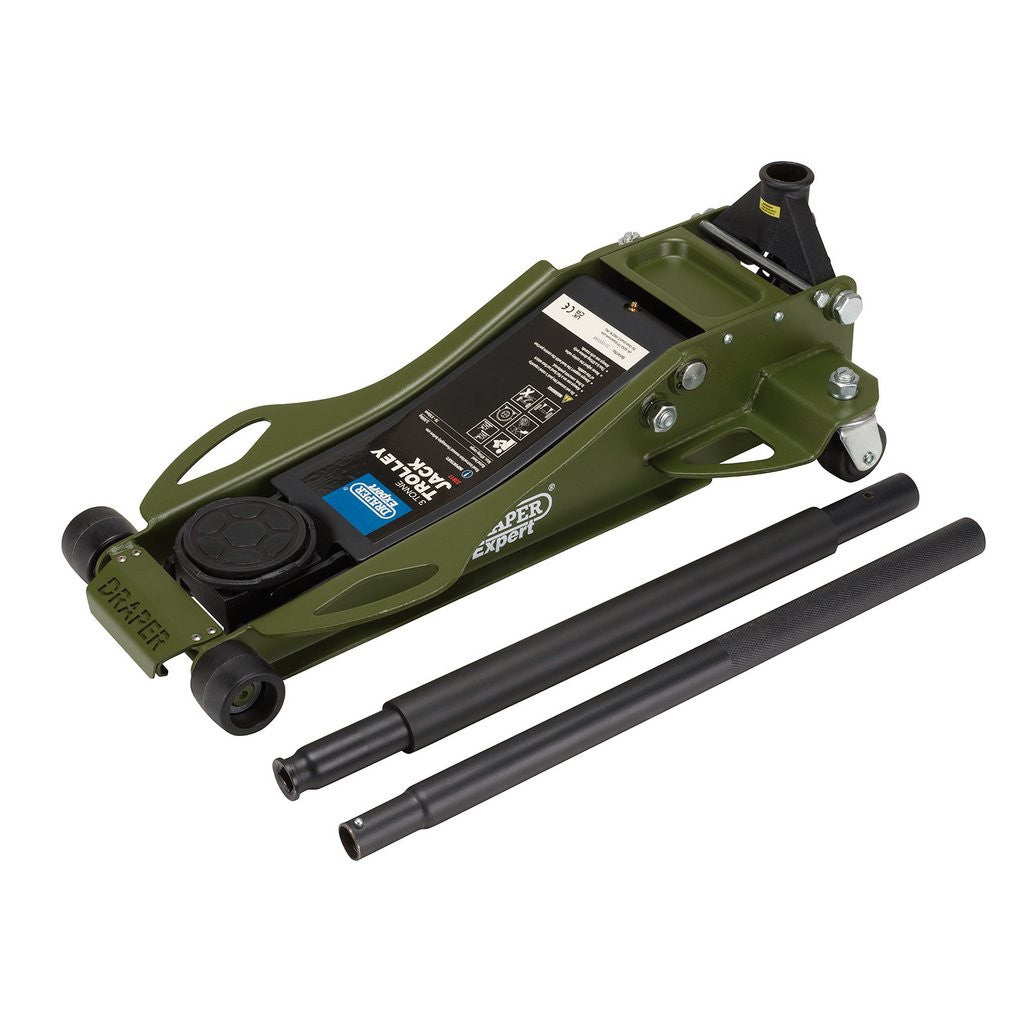 Draper Expert Professional Low Profile Fast Lift Garage Trolley Jack, 3 Tonne, Green 23817