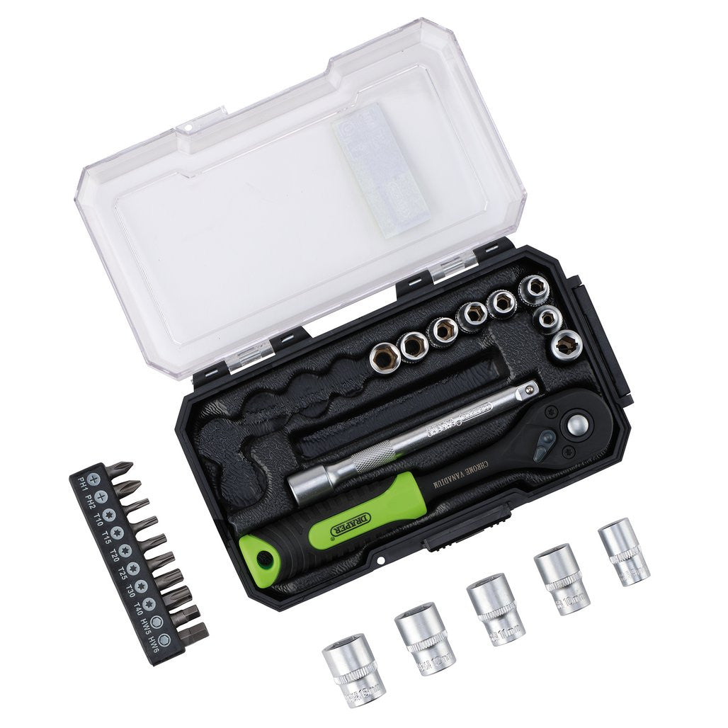 Draper HI-TORQ® Metric Socket and Bit Set, 1/4" Sq. Dr. (25 Piece)  24233