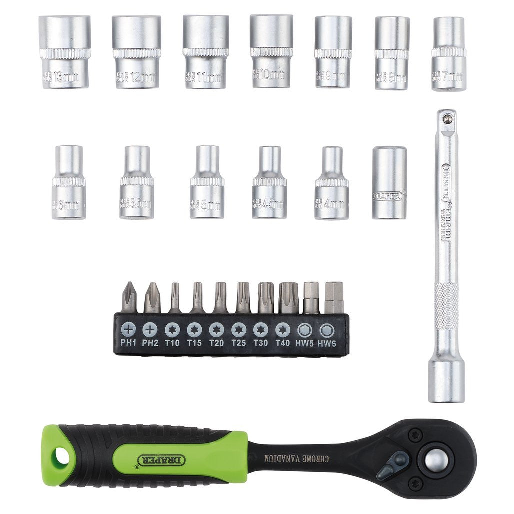 Draper HI-TORQ® Metric Socket and Bit Set, 1/4" Sq. Dr. (25 Piece)  24233
