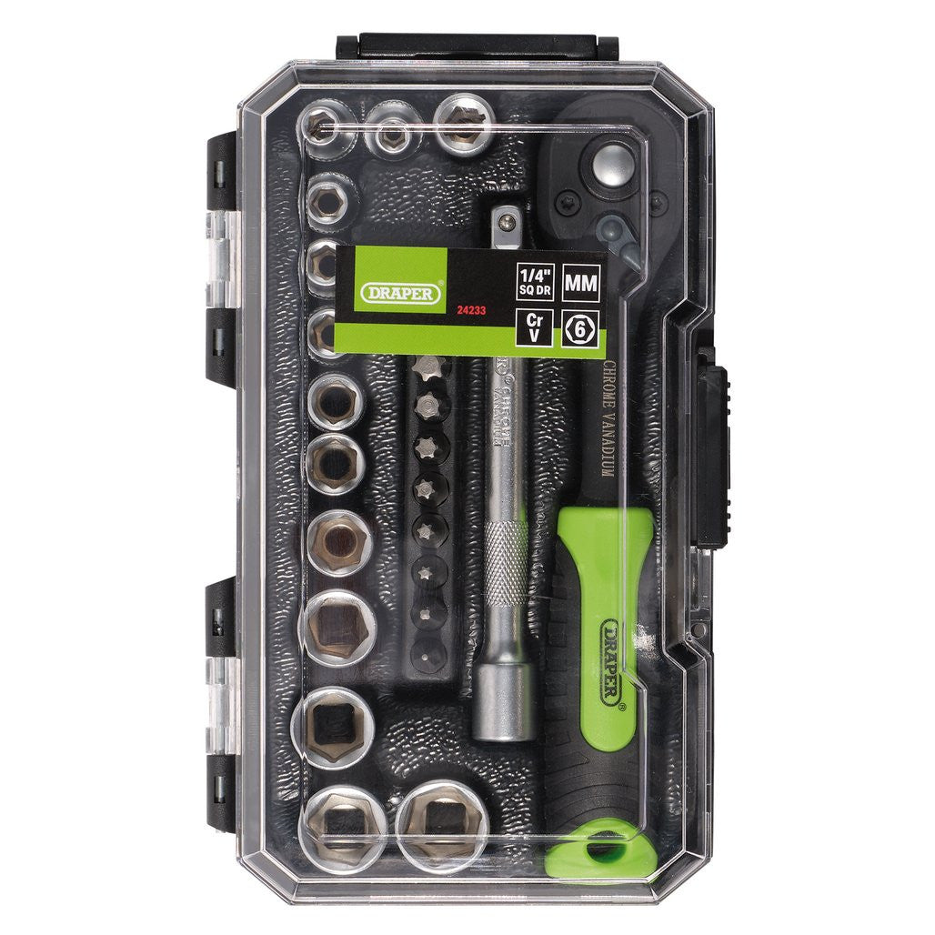 Draper HI-TORQ® Metric Socket and Bit Set, 1/4" Sq. Dr. (25 Piece)  24233