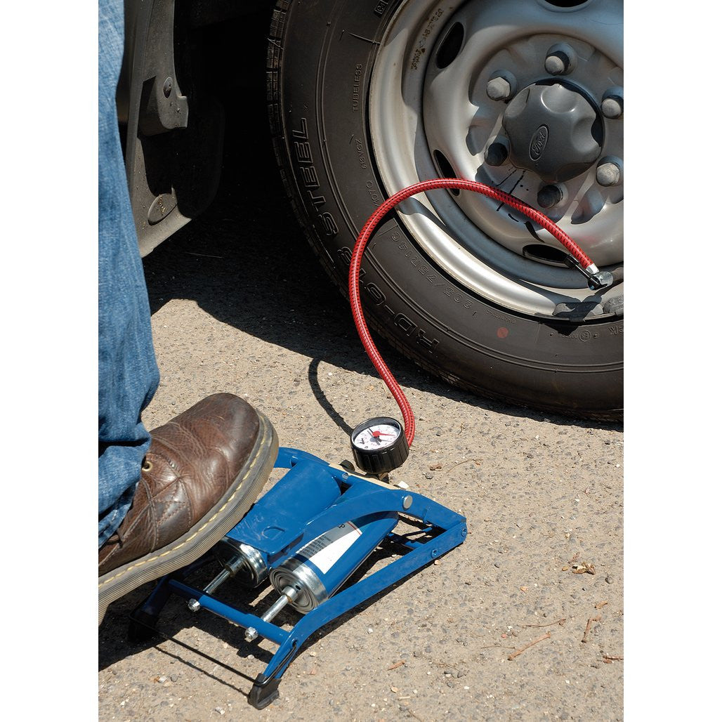 Draper Double Cylinder Foot Pump with Pressure Gauge 25996
