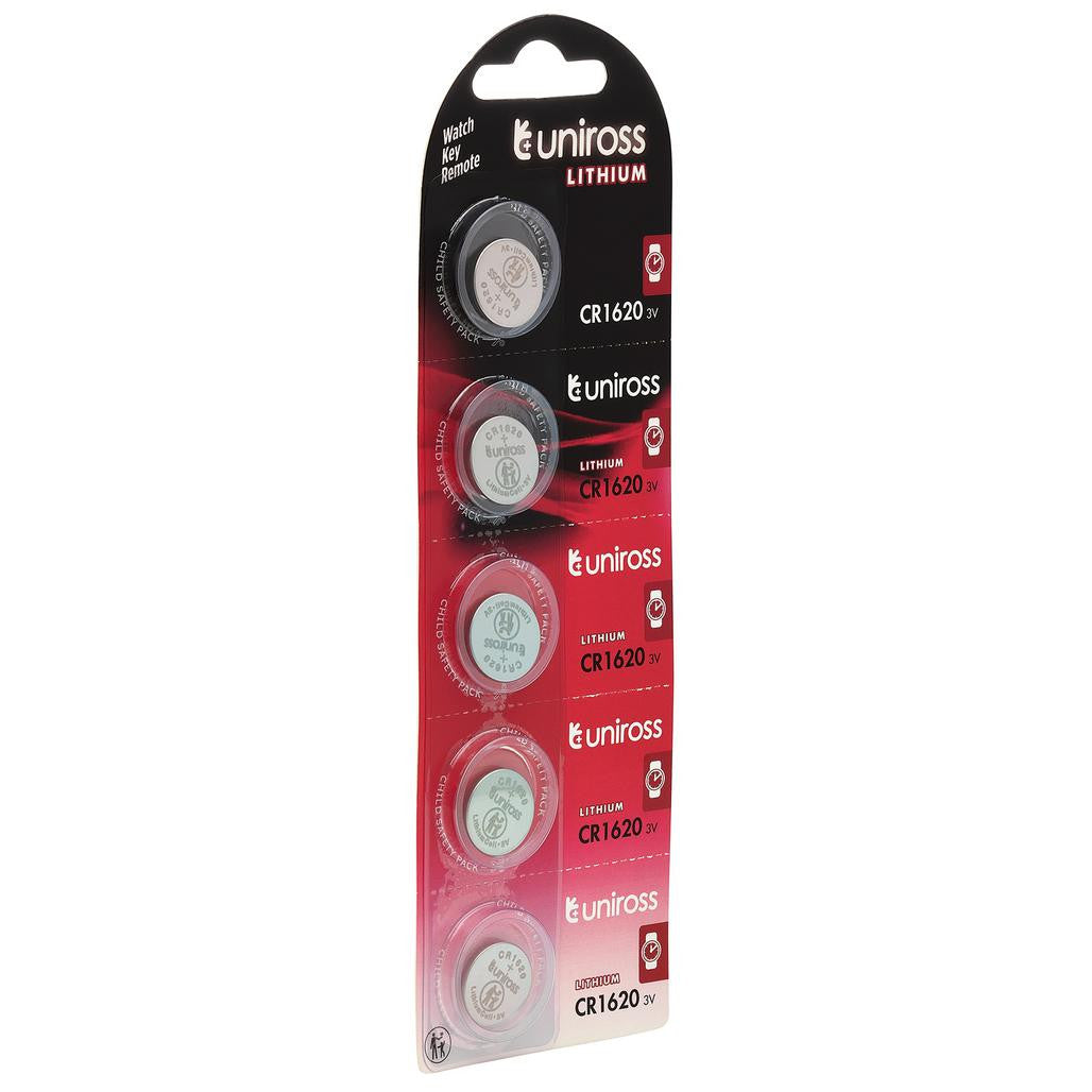 Draper Uniross Lithium Coin Cell CR1620 Batteries (Pack of 5)
