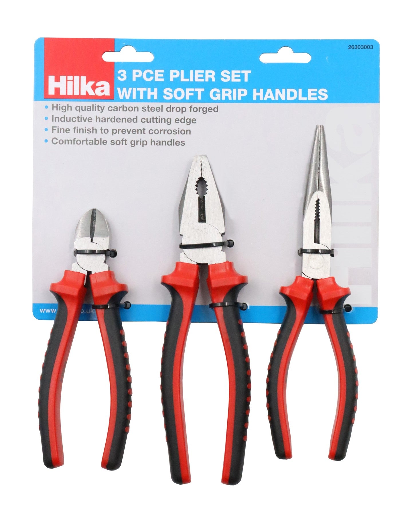 Hilka 3 pce Pliers Set with Soft Grip Handles 26303003