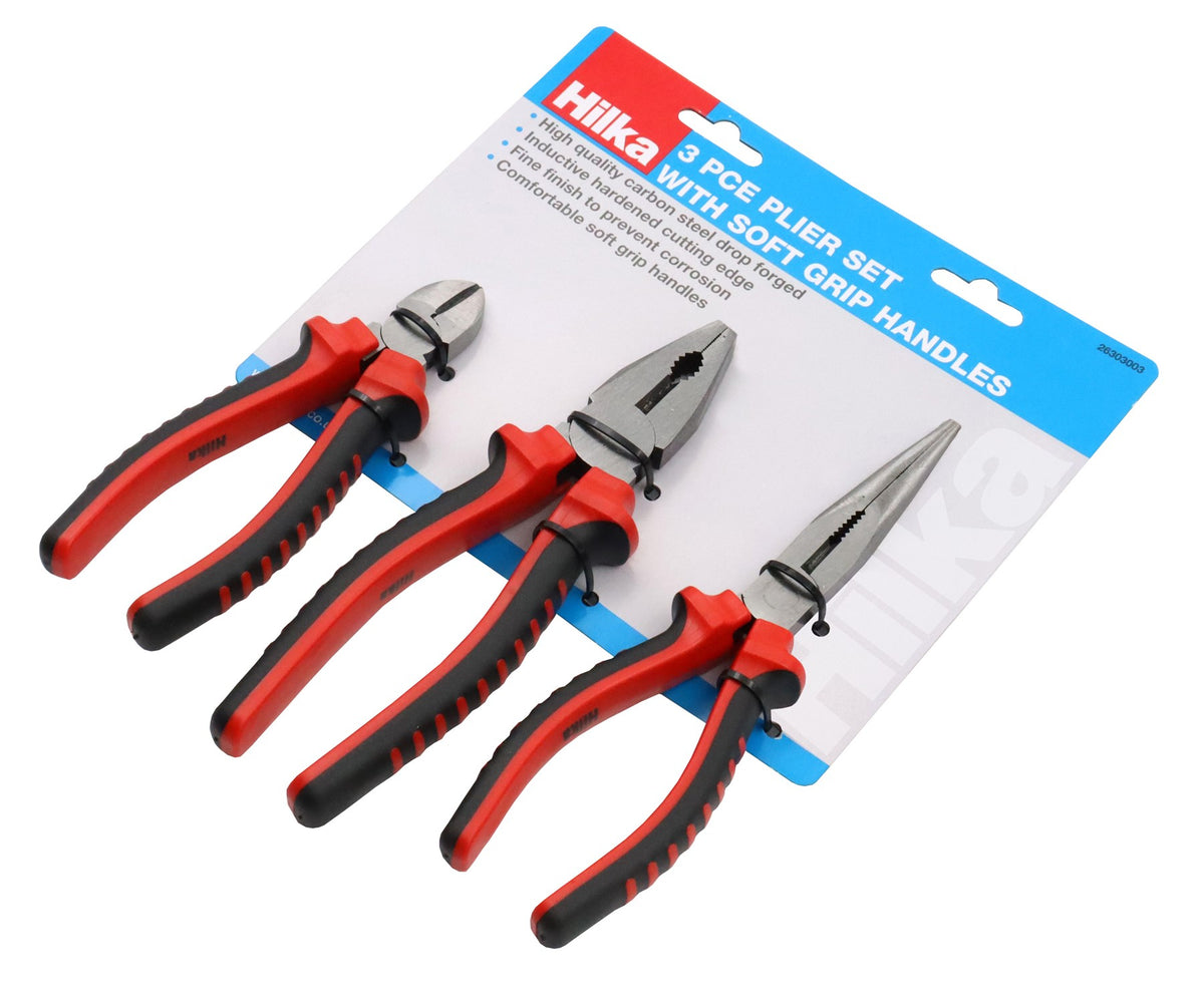 Hilka 3 pce Pliers Set with Soft Grip Handles 26303003
