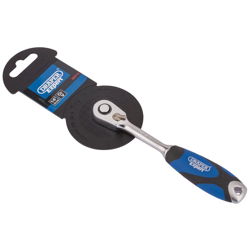 Draper Expert 60 Tooth Micro Head Reversible Soft Grip Ratchet, 1/4" Sq. Dr.  26514