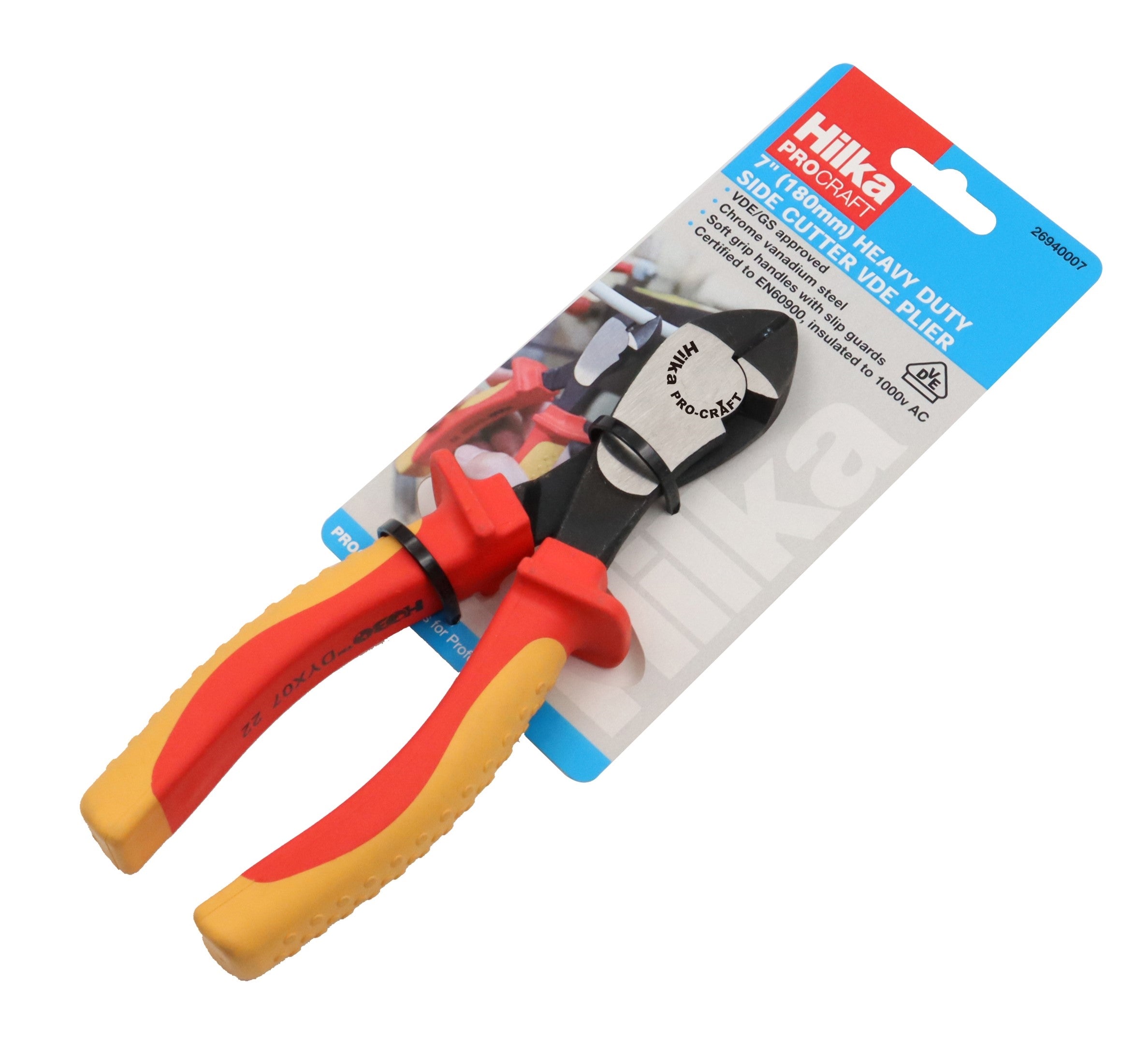 Hilka 7" (180mm) Heavy Duty Side Cutters VDE Pliers 26940007