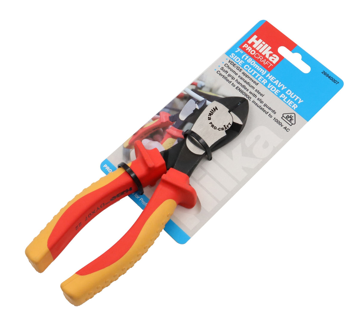 Hilka 7" (180mm) Heavy Duty Side Cutters VDE Pliers 26940007