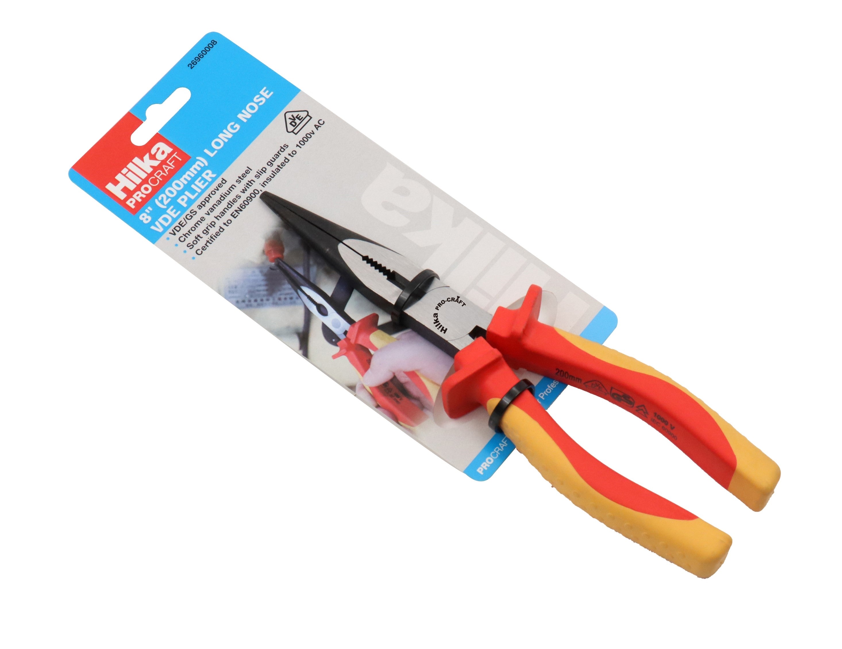 Hilka 8" (200mm) Long Nose Plier VDE Pliers 26960008