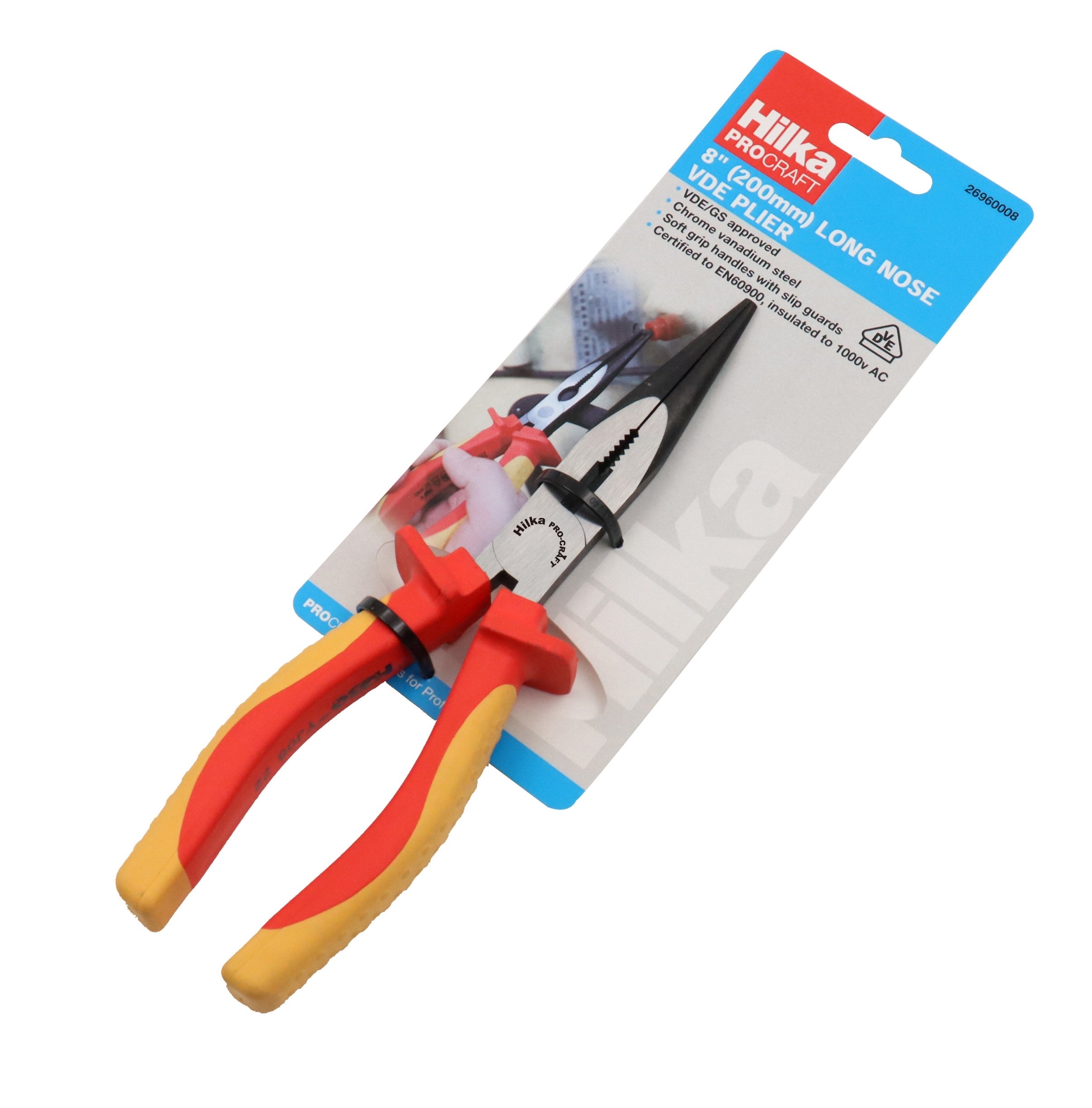 Hilka 8" (200mm) Long Nose Plier VDE Pliers 26960008