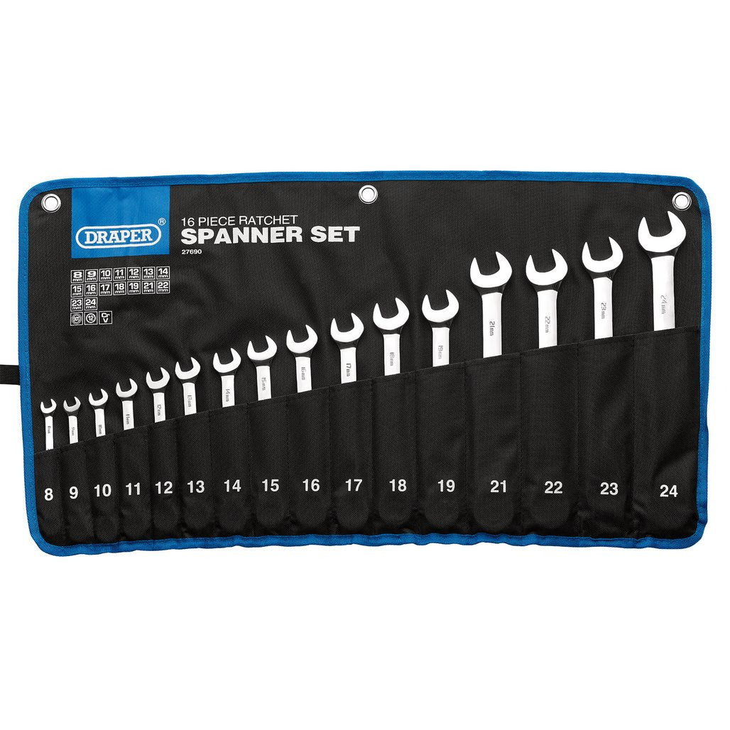 Draper HI-TORQ® Metric Ratchet Combination Spanner Set (16 Piece)  27690