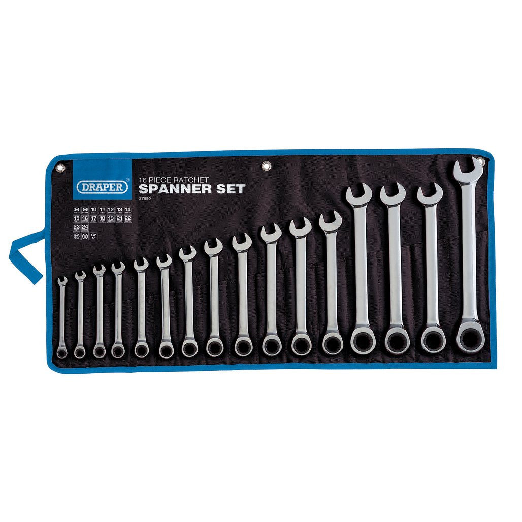 Draper HI-TORQ® Metric Ratchet Combination Spanner Set (16 Piece)  27690